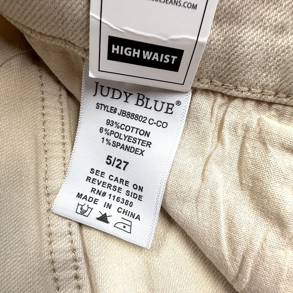 Judy Blue High Waist Cream Jeans Size 5/27 Garment Dyed Raw Hem NWT - Picture 9 of 14